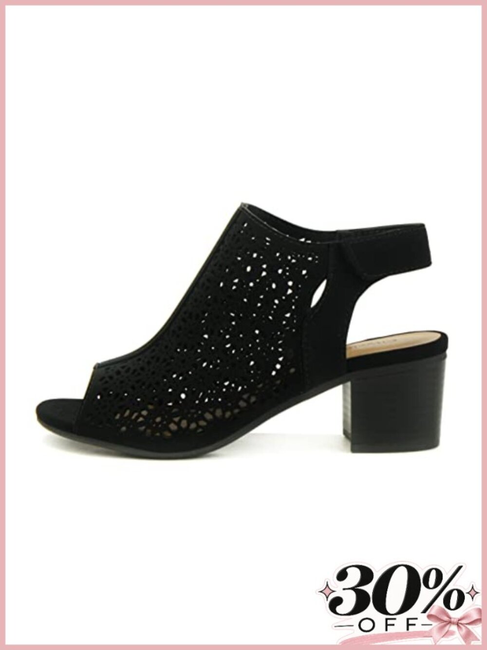 Women's Peep Toe Laser Cut Caged Slingback Ankle Strap Low Stacked Heel Bootie
